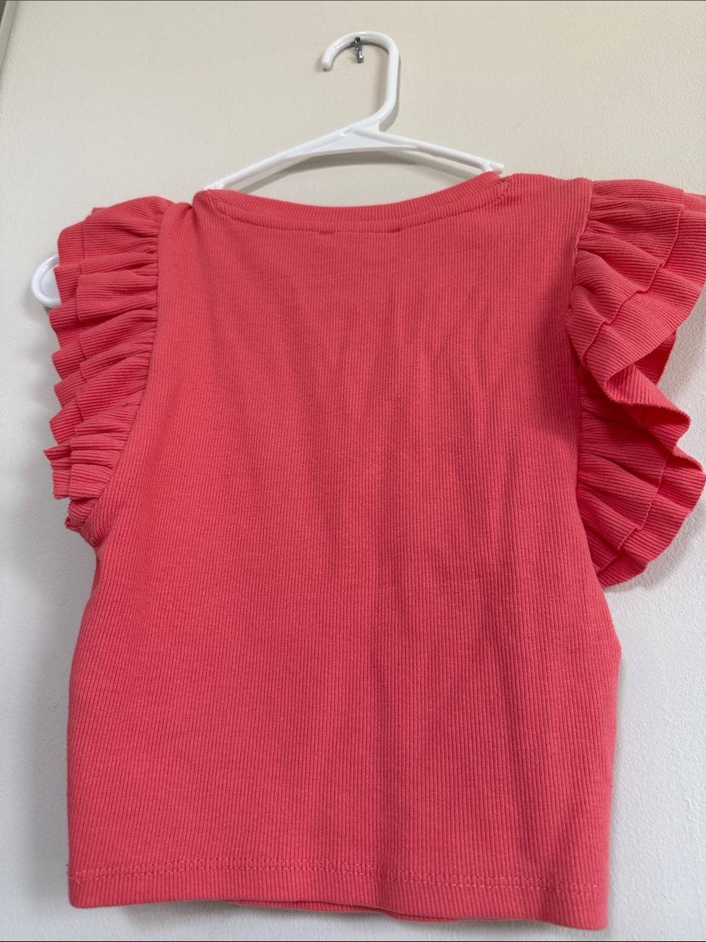 Zara Coral Ruffle-Sleeve Ribbed Top - Picture 3 of 4